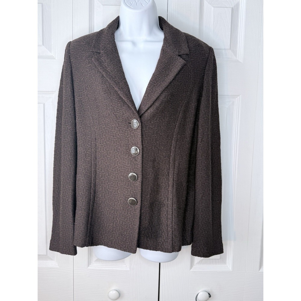 St. John‎ Santana Knit Blazer Jacket Brown 4 Button Size 6 Made in USA